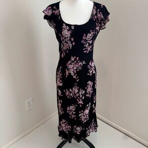 Dressbarn Whimsigoth Y2K Midi Dress Dark Floral Sequin Accents Fairy Grunge M